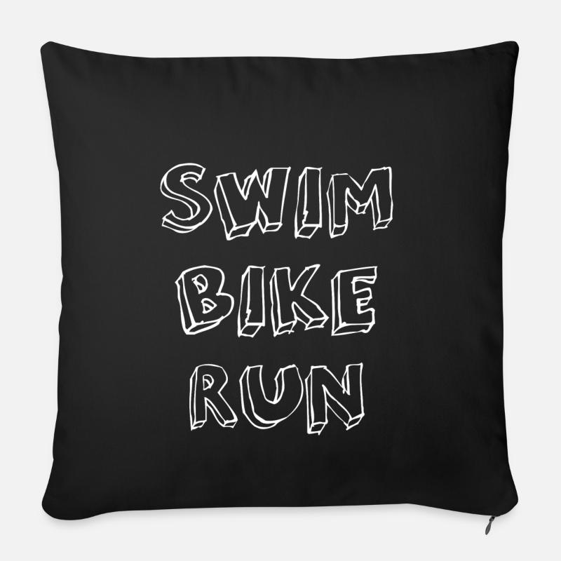 Triathlon : Natation - Vélo - Course à pied - Housse de coussin décorative 45 x 45 cm - noir
