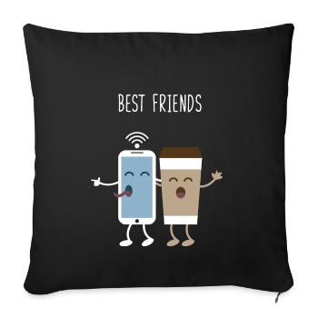 Meilleurs amis. Téléphone. café. Café. activité - Housse de coussin décorative 45 x 45 cm - noir - Devant