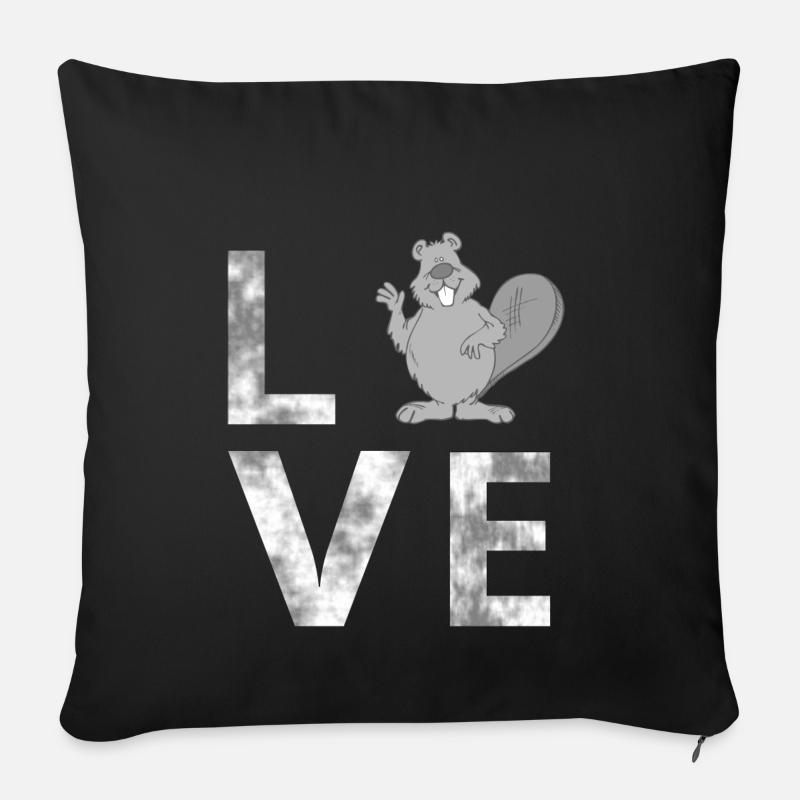 LOVE-castor, animaux, amour, nature - Housse de coussin décorative 45 x 45 cm - noir
