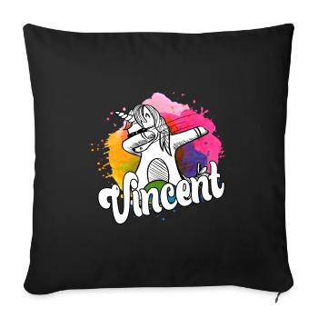 VINCENT - Beau nom de garçon avec une licorne cool - Housse de coussin décorative 45 x 45 cm - noir - Devant