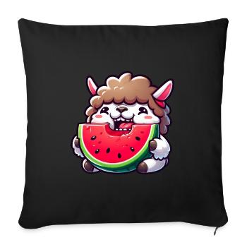 Drôle de lama mouton agneau avec pastèque dessin animé - Housse de coussin décorative 45 x 45 cm - noir - Devant
