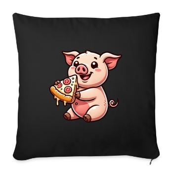 Pig Cartoon Farmer Pizza Pizza Lover - Sofa pillowcase 17,3'' x 17,3'' (45 x 45 cm) - black - Front