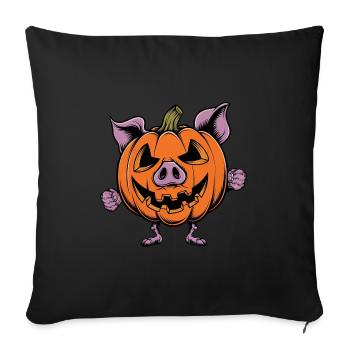 Drôle de cochon citrouille dessin animé d’Halloween - Housse de coussin décorative 45 x 45 cm - noir - Devant