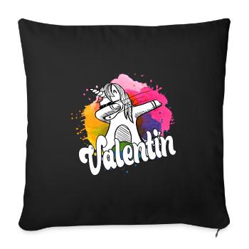 VALENTIN - Schöner Jungen Name mit Coolem Einhorn - Sofakissenbezug 45 x 45 cm - Schwarz - Vorne