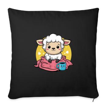 Mouton kawaii avec tasse et couverture - Housse de coussin décorative 45 x 45 cm - noir - Devant