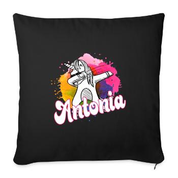 Beautiful name with dabbing unicorn - ANTONIA - Sofa pillowcase 17,3'' x 17,3'' (45 x 45 cm) - black - Front