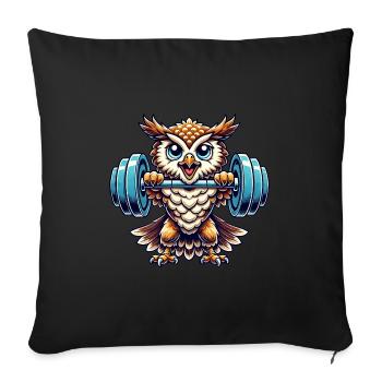 hibou poids haltérophilie fort hibou forme physique - Housse de coussin décorative 45 x 45 cm - noir - Devant