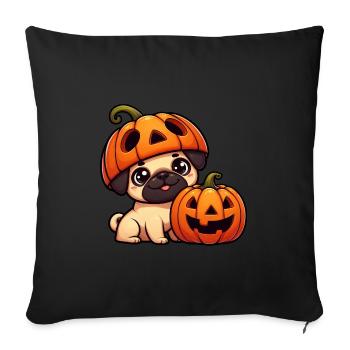 Whimsical Pug Halloween Pumpkin Hat Dog - Sofa pillowcase 17,3'' x 17,3'' (45 x 45 cm) - black - Front