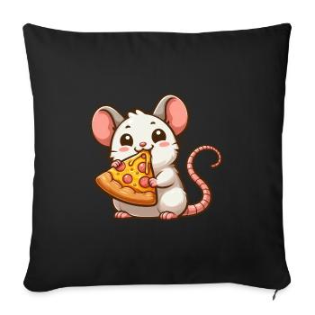 mignon souris rat pizza dessin animé illustration - Housse de coussin décorative 45 x 45 cm - noir - Devant