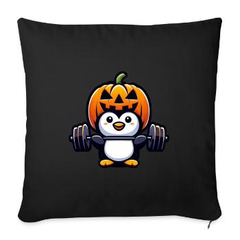 Pingouin d’Halloween avec haltère Citrouille d’haltérophilie - Housse de coussin décorative 45 x 45 cm - noir - Devant
