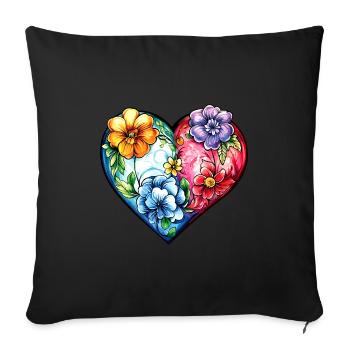 Heart Colorful Ornament Flowers - Sofa pillowcase 17,3'' x 17,3'' (45 x 45 cm) - black - Front