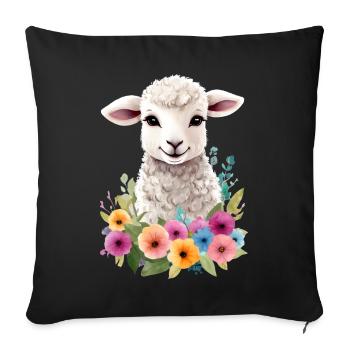 Sheep Flowers Lamb Shepherd Gift Cute Watercolor - Sofa pillowcase 17,3'' x 17,3'' (45 x 45 cm) - black - Front