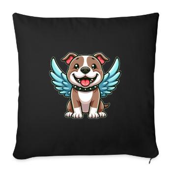 Mignon Pitbull Angel Dessin animé avec des ailes - Housse de coussin décorative 45 x 45 cm - noir - Devant