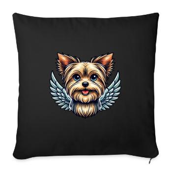 Ange Yorkshire Terrier mignon avec des ailes - Housse de coussin décorative 45 x 45 cm - noir - Devant