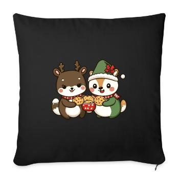 Animaux mangeant des biscuits Pâtisserie de Noël - Housse de coussin décorative 45 x 45 cm - noir - Devant