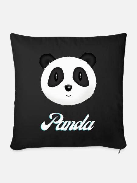 Panda Design Panda Kopf Weiss Schwarz Panda Bär - Sofakissenbezug 45 x 45 cm - Schwarz