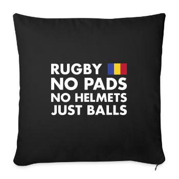 Rugby Pas de coussinets pas de casques juste des ballons Roumanie Rugby - Housse de coussin décorative 45 x 45 cm - noir - Devant