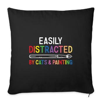 Painter Easily Distracted By Cats And Painting - Sofa pillowcase 17,3'' x 17,3'' (45 x 45 cm) - black - Front
