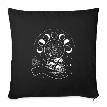 Main, Champignons, Phase lunaire, Chat, Cristal, Etoile Sun - Housse de coussin décorative 45 x 45 cm - noir - Devant