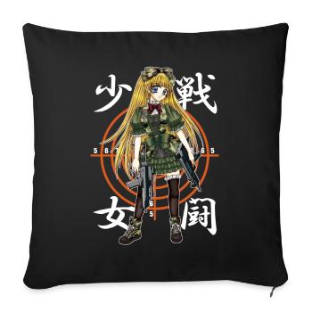 Sweet sniper in Manga style - Sofa pillowcase 17,3'' x 17,3'' (45 x 45 cm) - black - Front