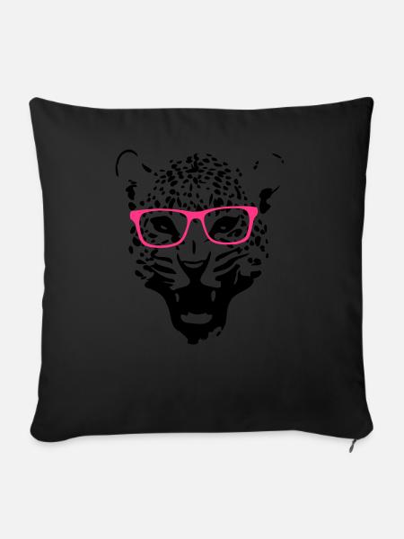 Leopard Nerd Brille 2c - Sofakissenbezug 45 x 45 cm - Schwarz