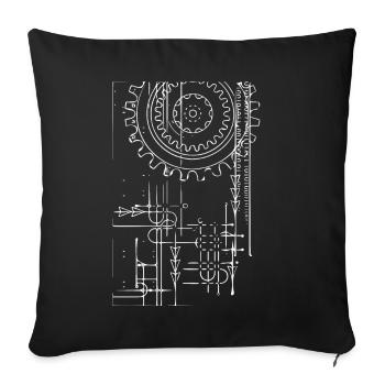 Roue engrenage (blanc) - Housse de coussin décorative 45 x 45 cm - noir - Devant