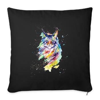 Coloré chat aquarelle - Housse de coussin décorative 45 x 45 cm - noir - Devant