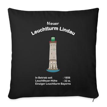 Lindau, Neuer Leuchtturm, Bodensee, Zeichnung - Sofakissenbezug 45 x 45 cm - Schwarz - Vorne