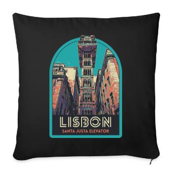 Lisbonne, belle ville Portugal ascenceur Sta Justa - Housse de coussin décorative 45 x 45 cm - noir - Devant