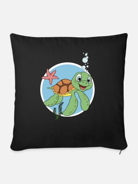 Tortue mignonne - Housse de coussin décorative 45 x 45 cm - noir