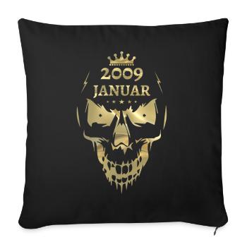 Januar 2009 Totenkopf Gold - Sofakissenbezug 45 x 45 cm - Schwarz - Vorne