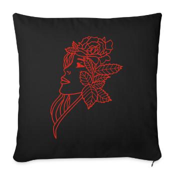 The Lady and the Rose (red) - Sofa pillowcase 17,3'' x 17,3'' (45 x 45 cm) - black - Front