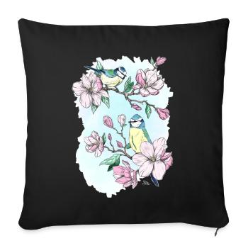 Blue and magnolias - Sofa pillowcase 17,3'' x 17,3'' (45 x 45 cm) - black - Front