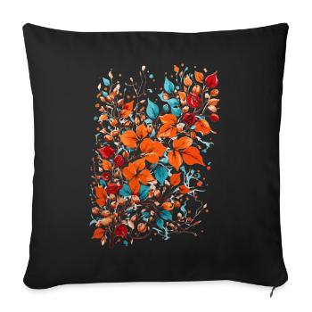 Fleurs d’automne aux noix - Housse de coussin décorative 45 x 45 cm - noir - Devant