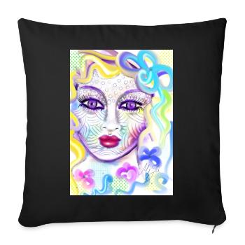 Farbenfrohe Fantasieporträtdesign - Sofakissenbezug 45 x 45 cm - Schwarz - Vorne