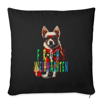 Lustiger Hund bunt frohe Weihnachten - Sofakissenbezug 45 x 45 cm - Schwarz - Vorne
