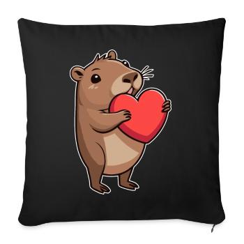 Capybara with heart Valentine's Day - Sofa pillowcase 17,3'' x 17,3'' (45 x 45 cm) - black - Front