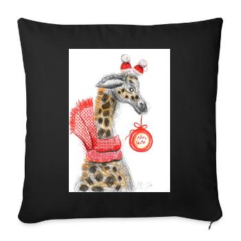 Fröhlicher Giraffe Weihnachtsgruß - Sofakissenbezug 45 x 45 cm - Schwarz - Vorne