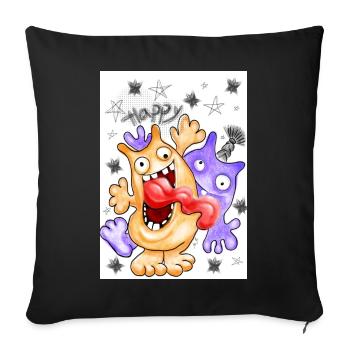 Humorvoller Monster-Druck mit Schnurrbart - Sofakissenbezug 45 x 45 cm - Schwarz - Vorne