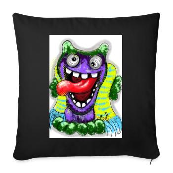 Bunter Cartoon Monster mit Riesenzunge - Sofakissenbezug 45 x 45 cm - Schwarz - Vorne