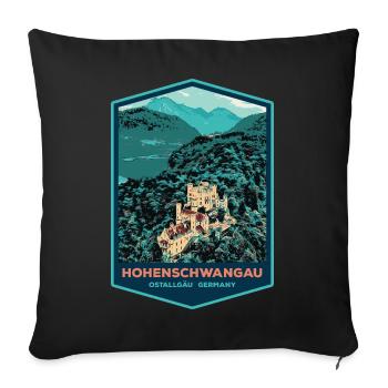 Illustration Hohenschwangau Castle, Bavaria - Sofa pillowcase 17,3'' x 17,3'' (45 x 45 cm) - black - Front