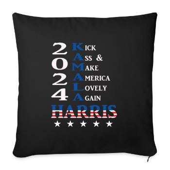 Kamala 2024, Kick Ass & Make America Lovely Again - Sofa pillowcase 17,3'' x 17,3'' (45 x 45 cm) - black - Front