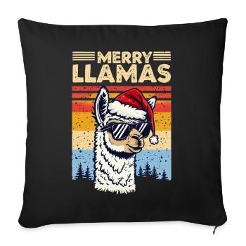Lama cool avec lunettes de soleil et chapeau de Noël - Housse de coussin décorative 45 x 45 cm - noir - Devant