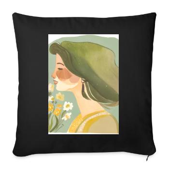 Art minimaliste | Femme au portrait vert - Housse de coussin décorative 45 x 45 cm - noir - Devant