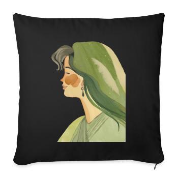 Art minimaliste | Femme au portrait vert - Housse de coussin décorative 45 x 45 cm - noir - Devant