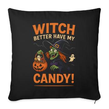 T-shirt Sorcière d'Halloween : Sorcière meilleure avec mes bonbons - Housse de coussin décorative 45 x 45 cm - noir - Devant