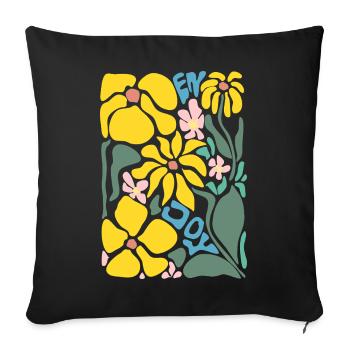 Good Mood Flowers - Yellow - Sofa pillowcase 17,3'' x 17,3'' (45 x 45 cm) - black - Front