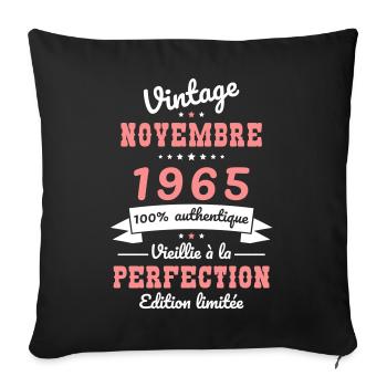 Anniversaire 60 ans - Vintage - Novembre 1965 - Housse de coussin décorative 45 x 45 cm - noir - Devant