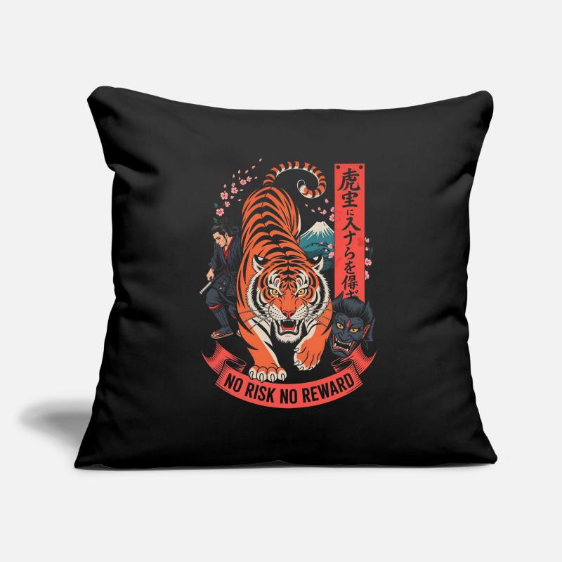 Design du Tiger Samurai Sans Risque Sans Récompense Housse de coussin décorative 45 x 45 cm