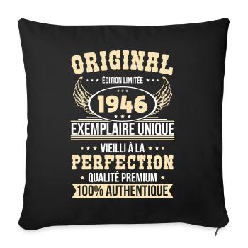 1946 – Exemplaire unique – Qualité premium - Housse de coussin décorative 45 x 45 cm - noir - Devant